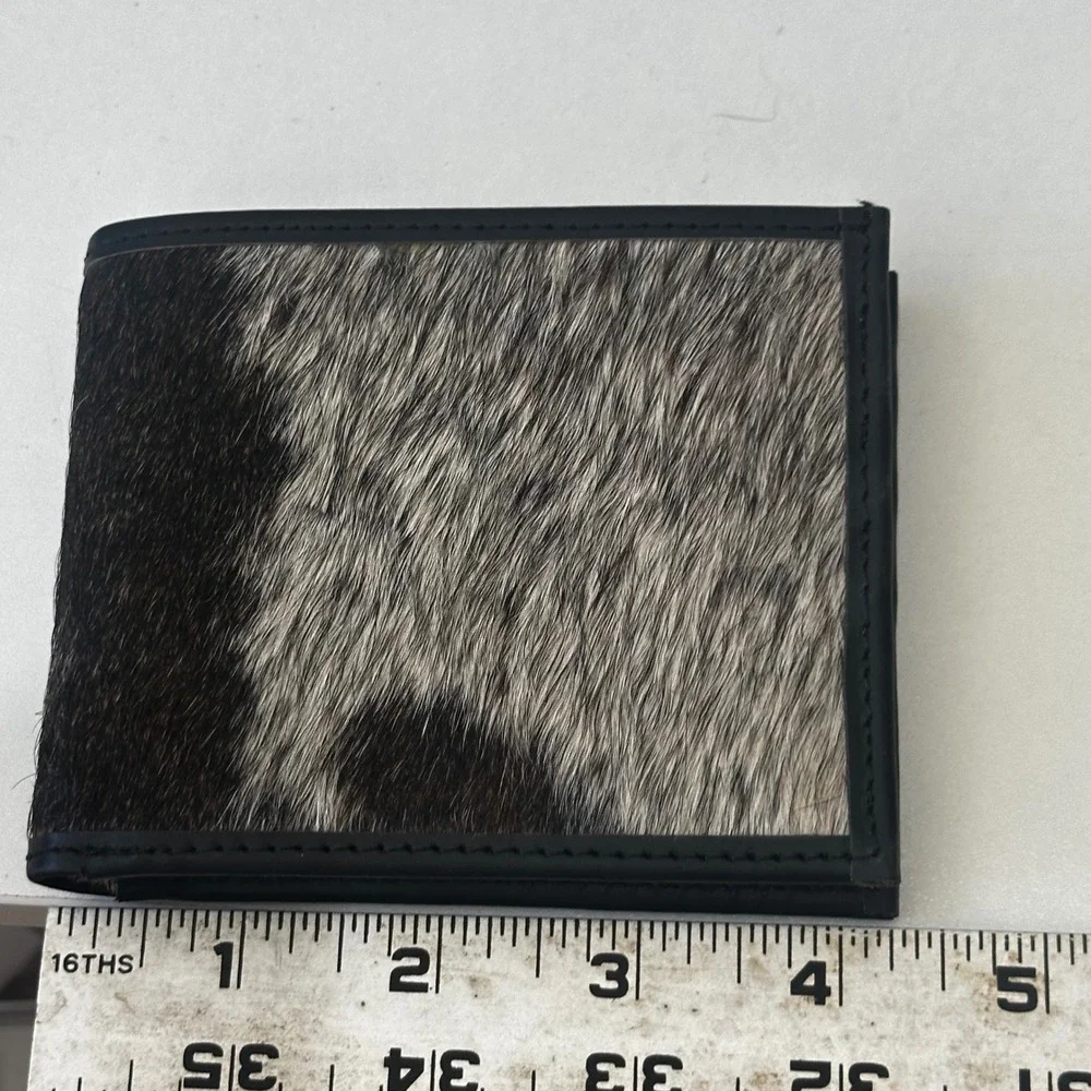 Artisan Handmade Leather Bifold Wallet Dark Brown Pony Hair Mens